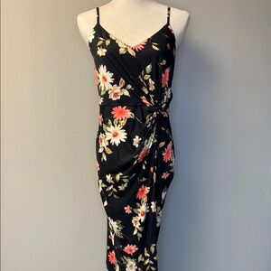 Nine Britton Orange and Black Midi Sundress Spaghetti Straps